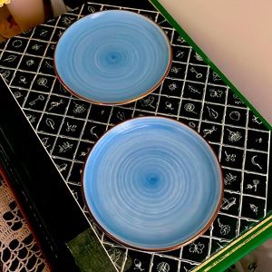 Kate Spade NY “Charles Lane” (3) Blue n Pink, Goldtrim Coasters or key/coin dish